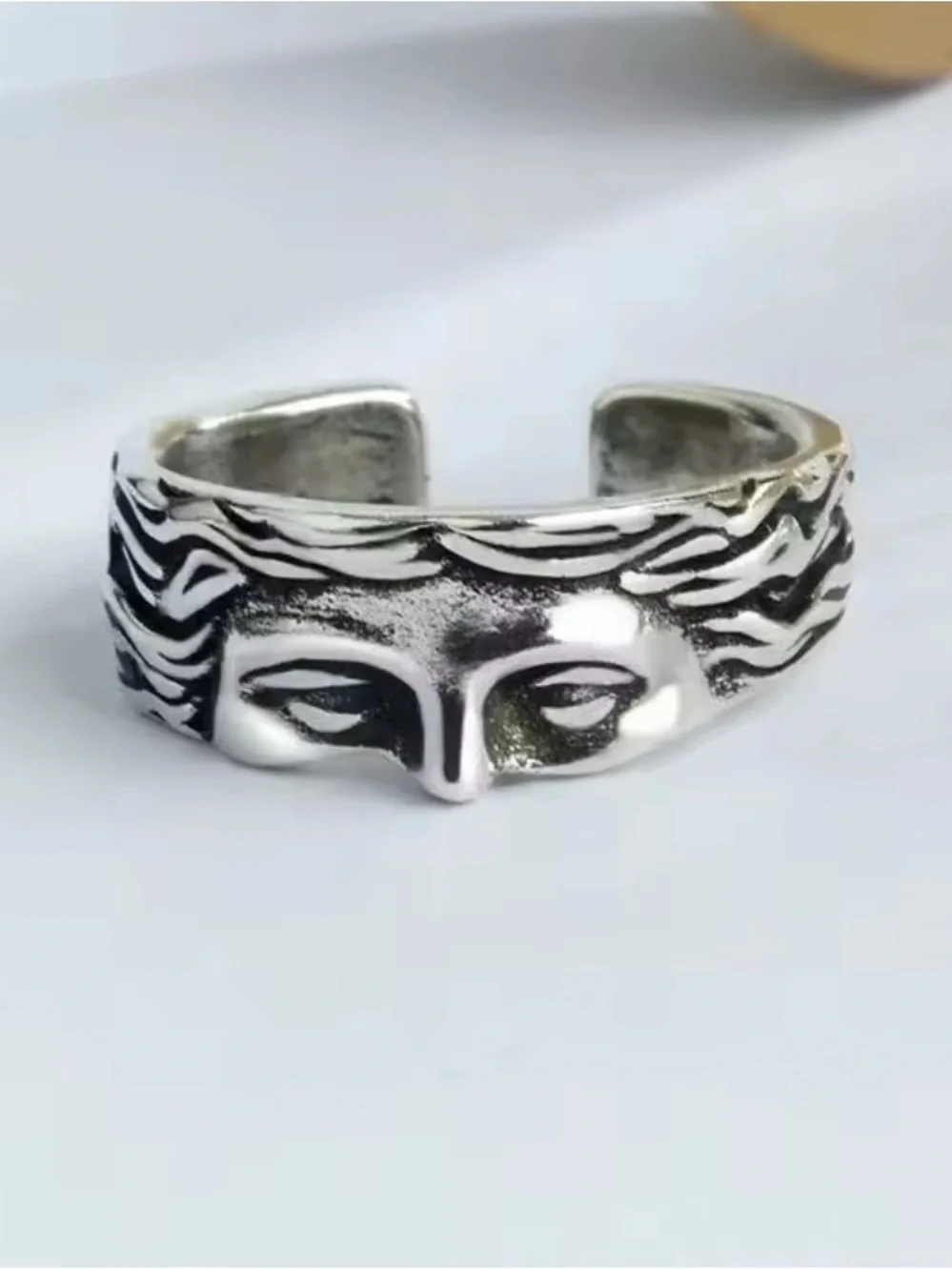 Vintage Silver Statement Face Cuff Half Mask Ring